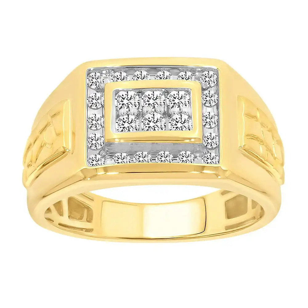 9ct Yellow Gold 1/2 Carat Diamond Ring Set With 24 Brilliant Cut Diamonds