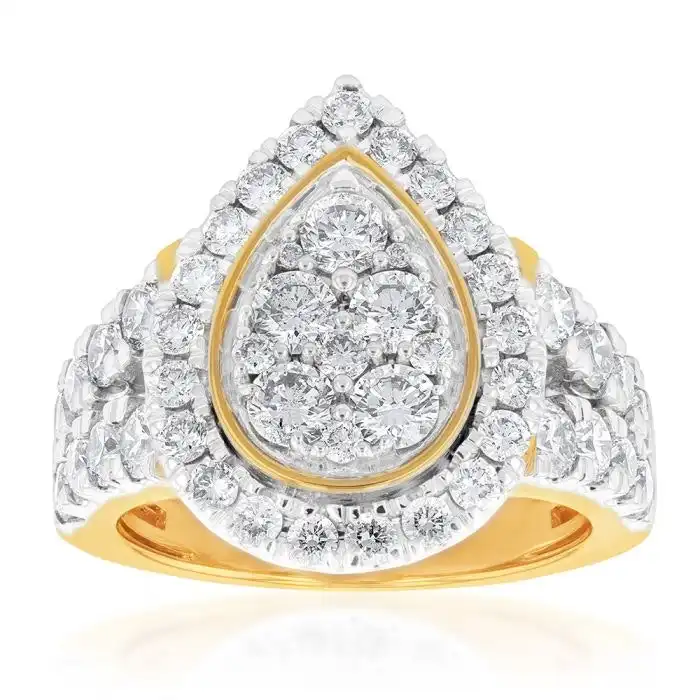 9ct Yellow Gold 3 Carat Diamond Ring with Brilliant Cut Diamonds
