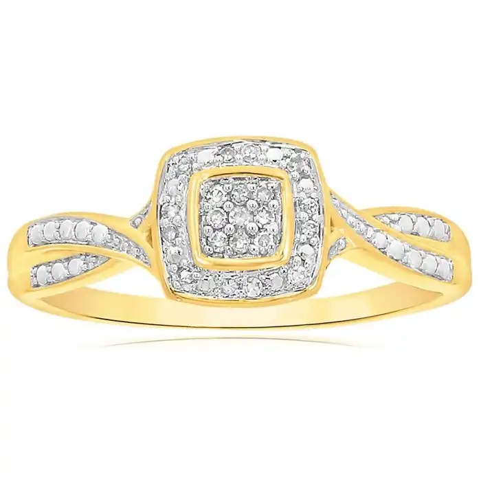 9ct Yellow Gold Ring With 21 Brilliant Cut Diamonds