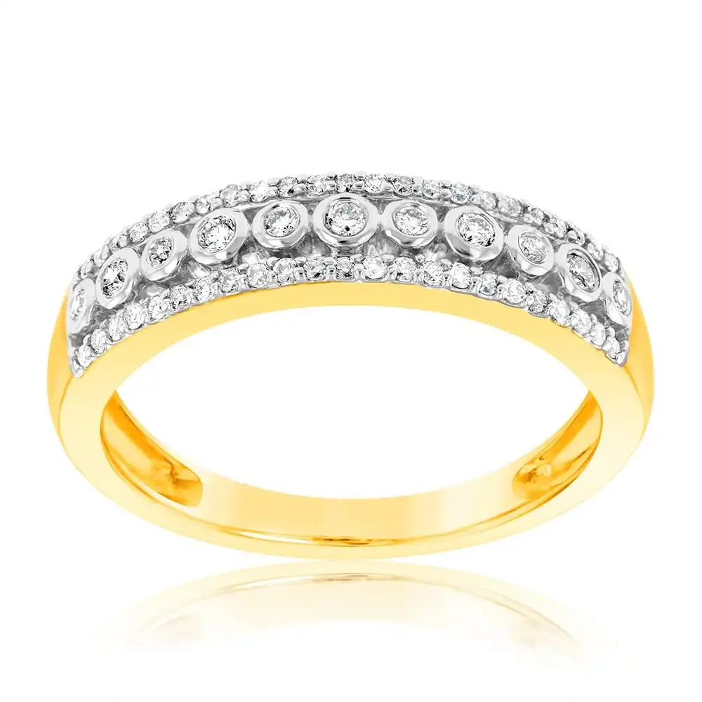 9ct Yellow Gold Bezel 1/5 Carat Diamond Dress Ring with Brilliant Diamonds