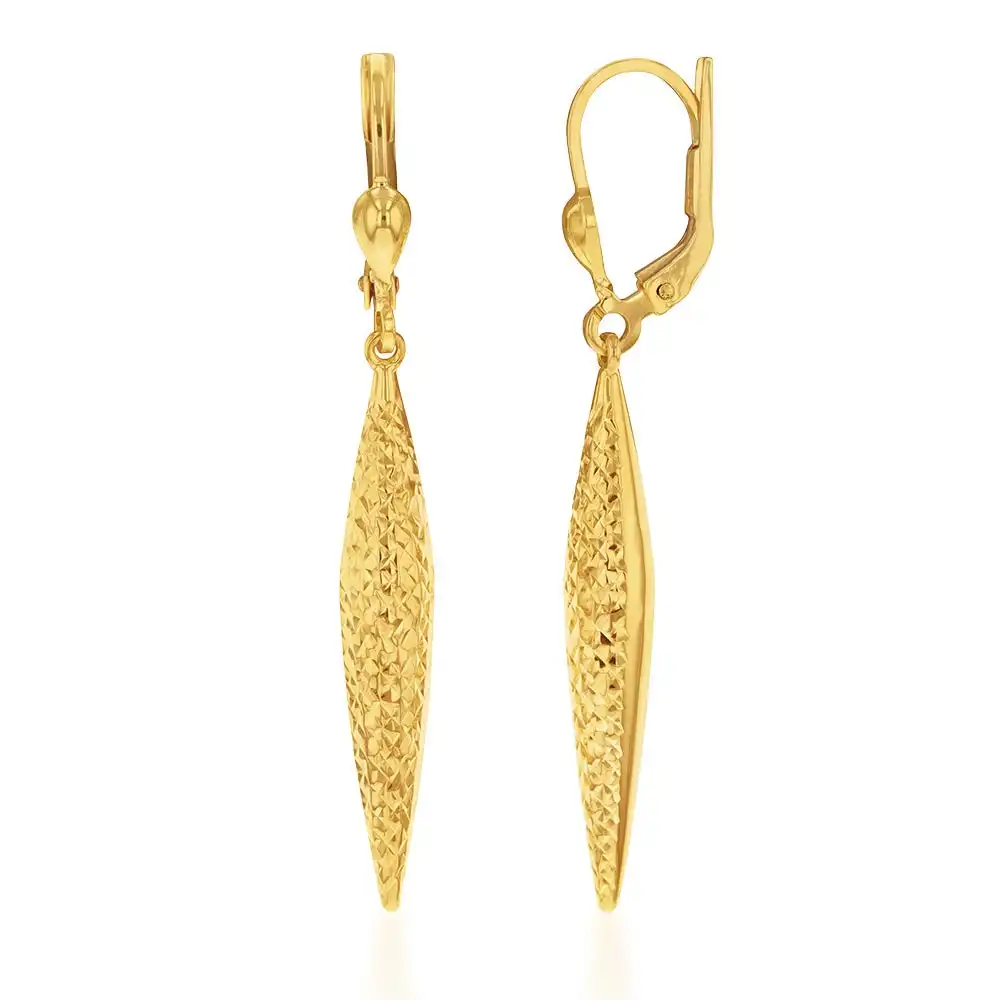 9ct Yellow Gold Silverfilled Patterned Drop Earrings