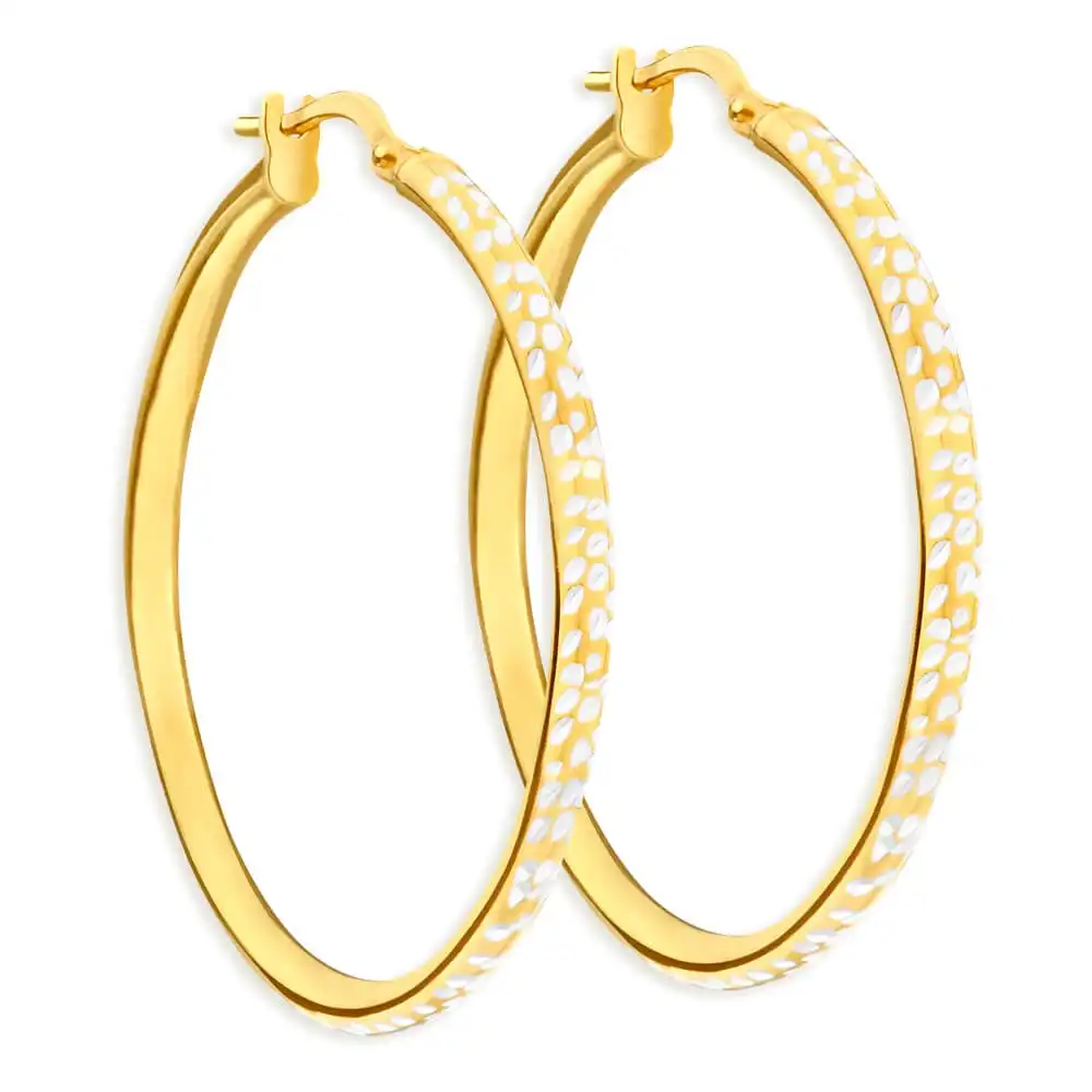 9ct Yellow Gold Silver Filled 30mm Hoop Earrings with diamond cut feature
