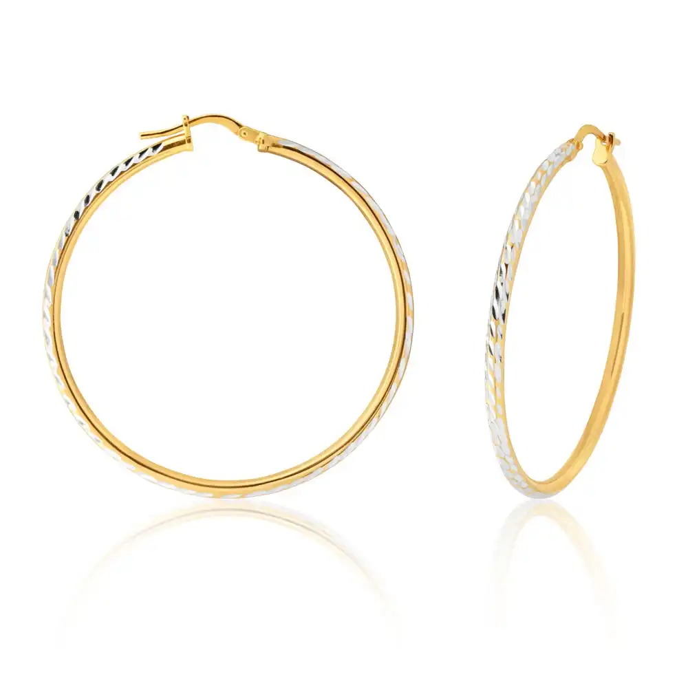 9ct Yellow Gold Silver Filled 40mm Hoop Earrings with diamond cut feature