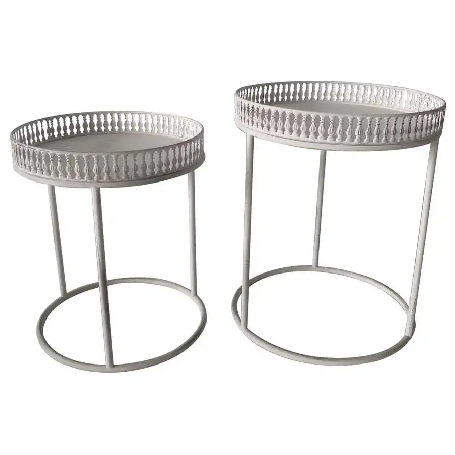 Willow & Silk Nested Iron Side Table Cum Stool Set/2