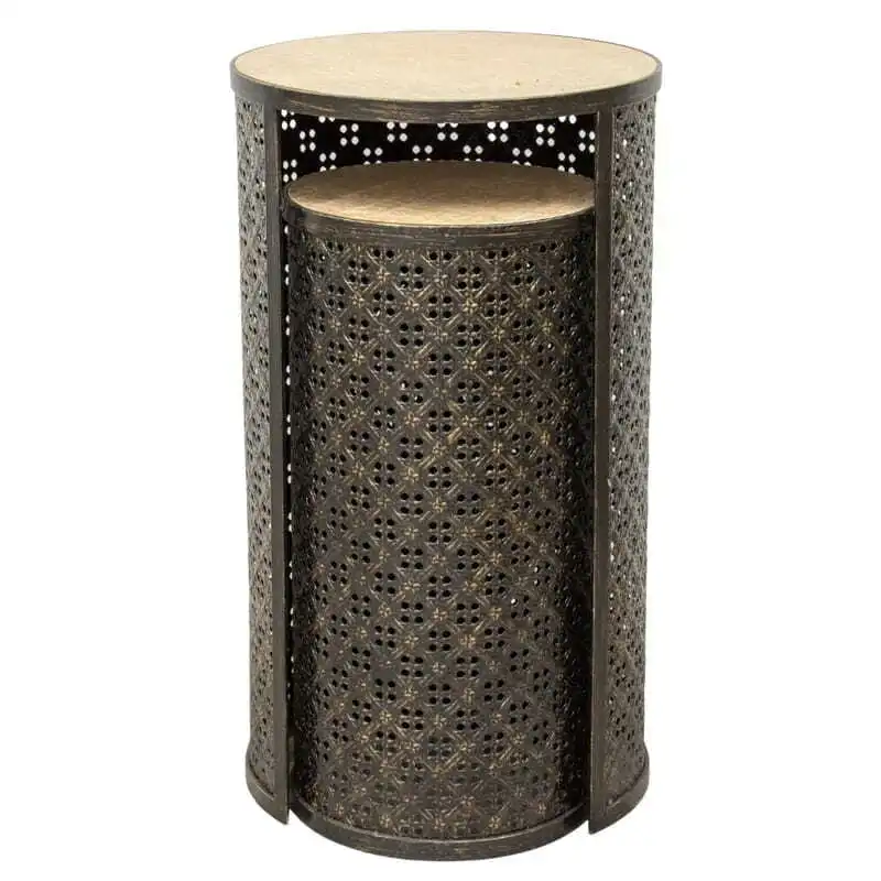 Willow & Silk Nested Golden 70cm/60cm Set of 2 Latticed Coffee/Side Table