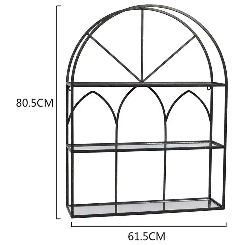Willow & Silk Metal 84cm Black Arch 3-Shelf Wall Pot/Plant Holder/Organiser