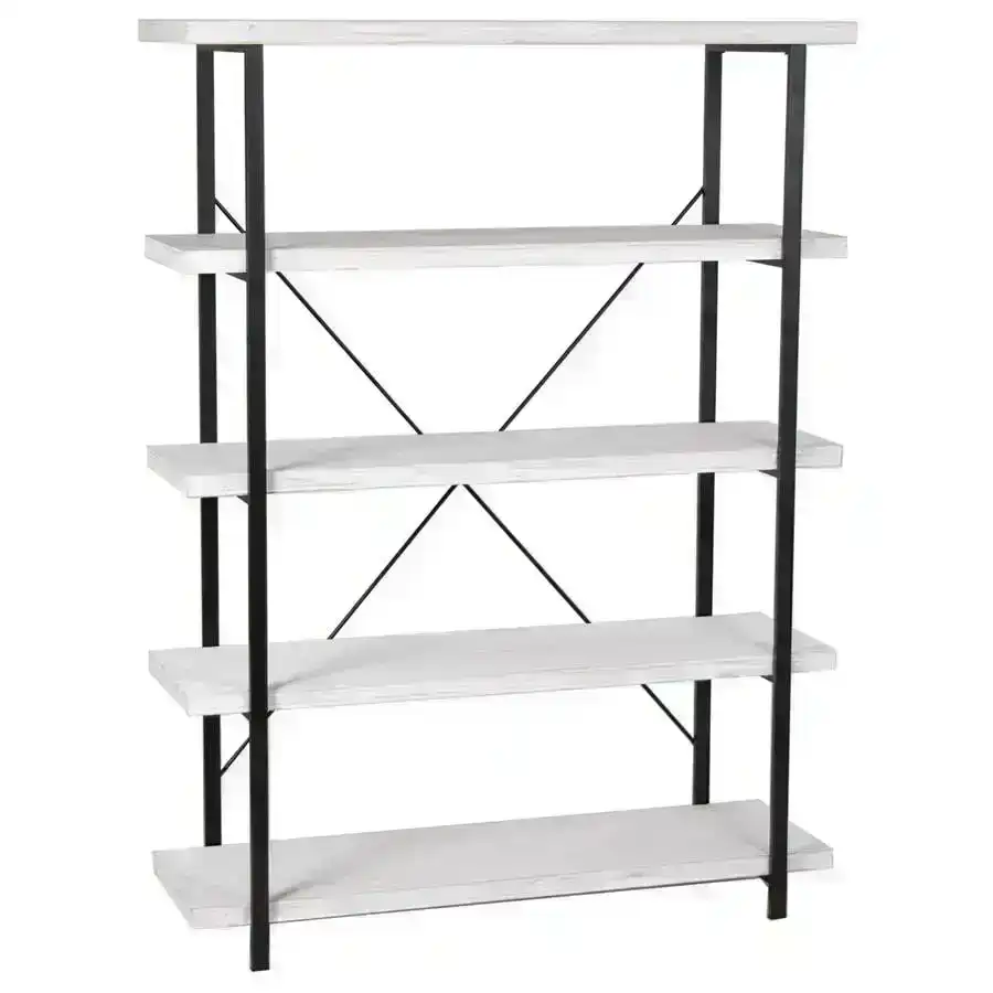 Organiser Storage Wooden Metal 5-Tier Shelf - Whitewash