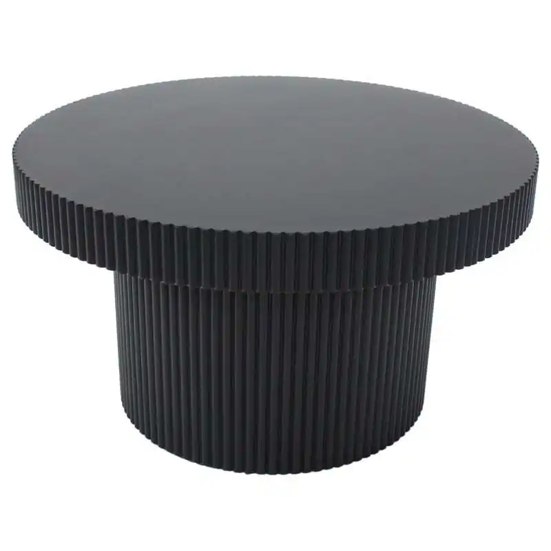 Willow & Silk 70cm Round Wooden Fluted Coffee Table Black