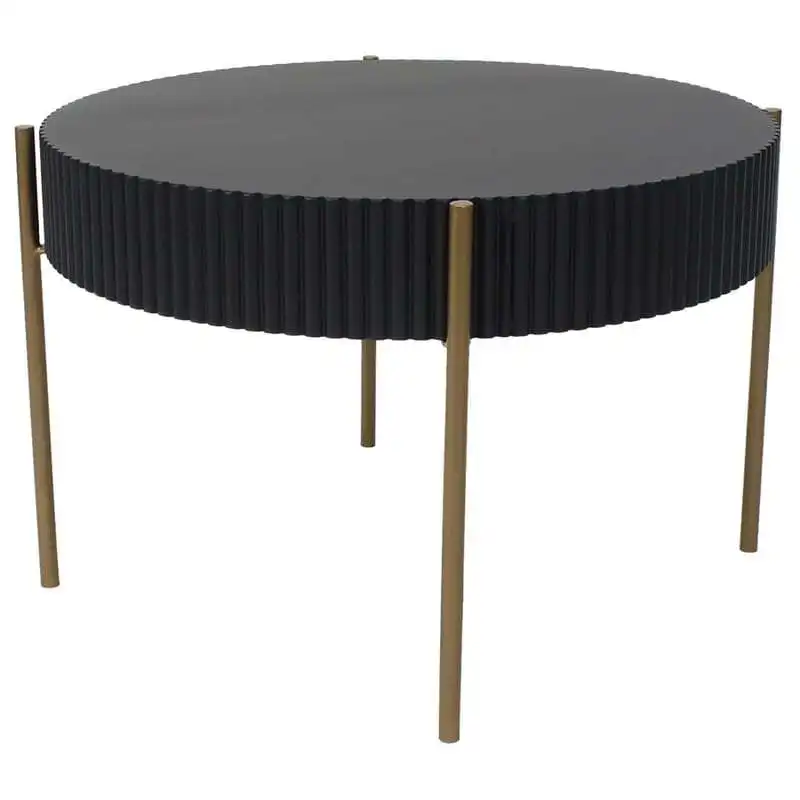 Willow & Silk Round 60cm Wood/Metal Ribbed Coffee/Side Table