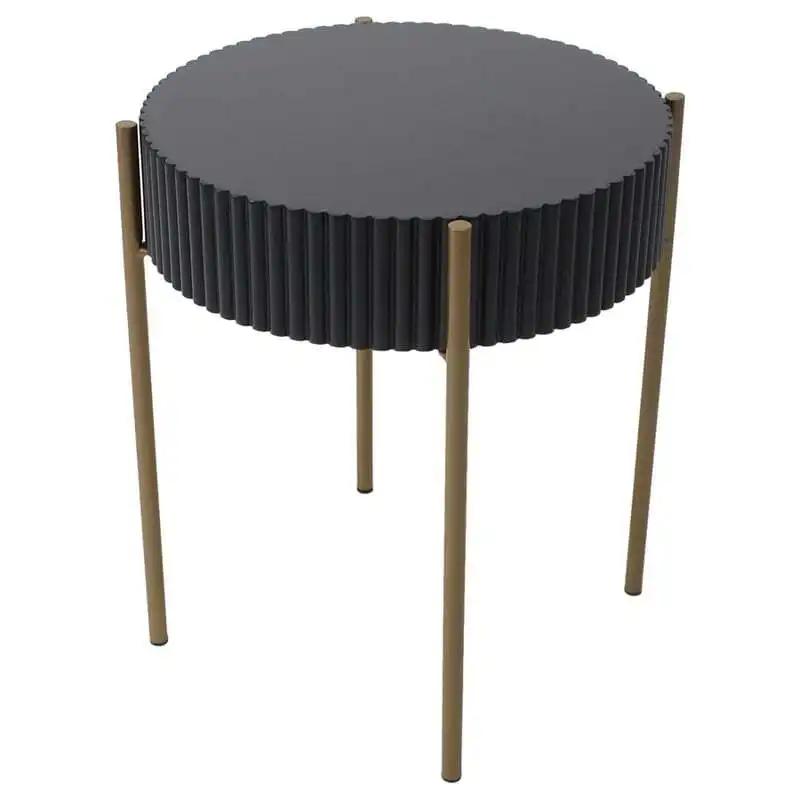 Willow & Silk Round 40cm Black Ribbed Stool/Side/Coffee Table/Furniture