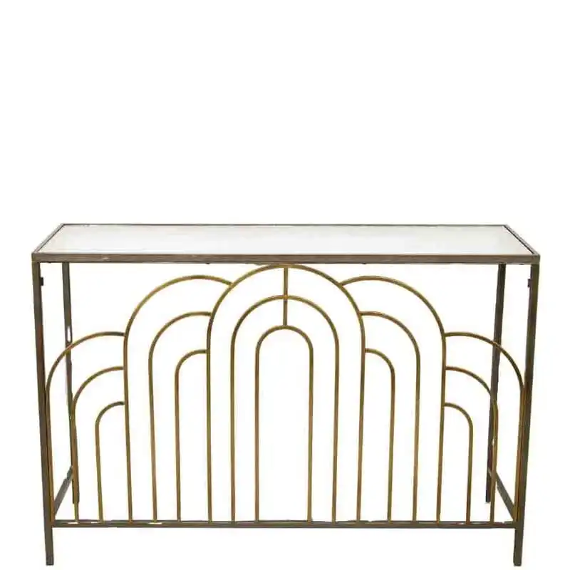 Willow & Silk Metal 120cm Arch Ornate Console Table With Mirror Top