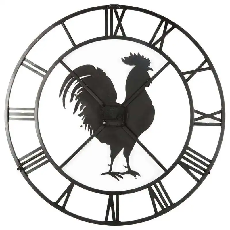 Willow & Silk Metal Round 60cm Roman Numeral Rooster Wall Clock
