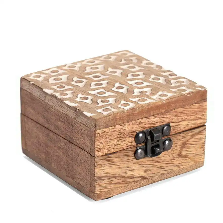 Square Carved Wooden Trinket Box