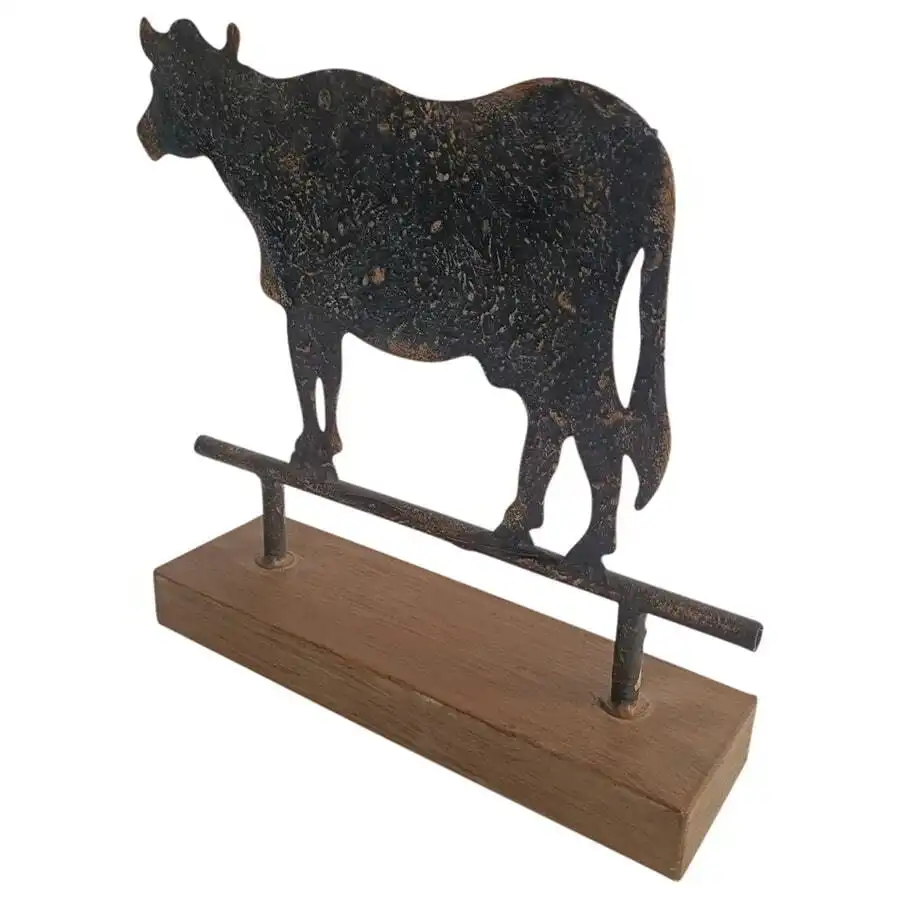 Willow & Silk Metal Animal Cow Statue on Base Ornament