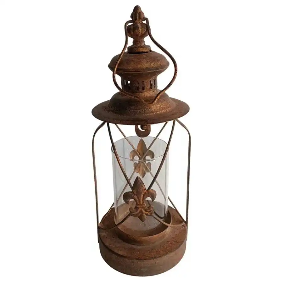 Willow & Silk Vintage Metal Lantern w/ Fleur Design