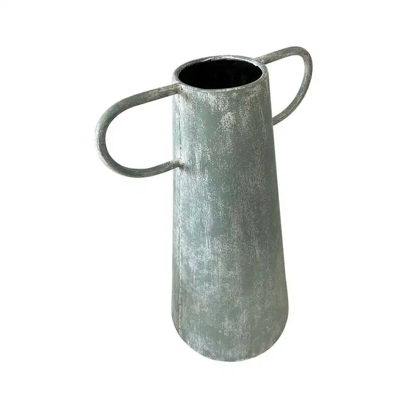 Willow & Silk Metal 46cm Acqa Green Coastal Vase/Pot/Planter w/Handles
