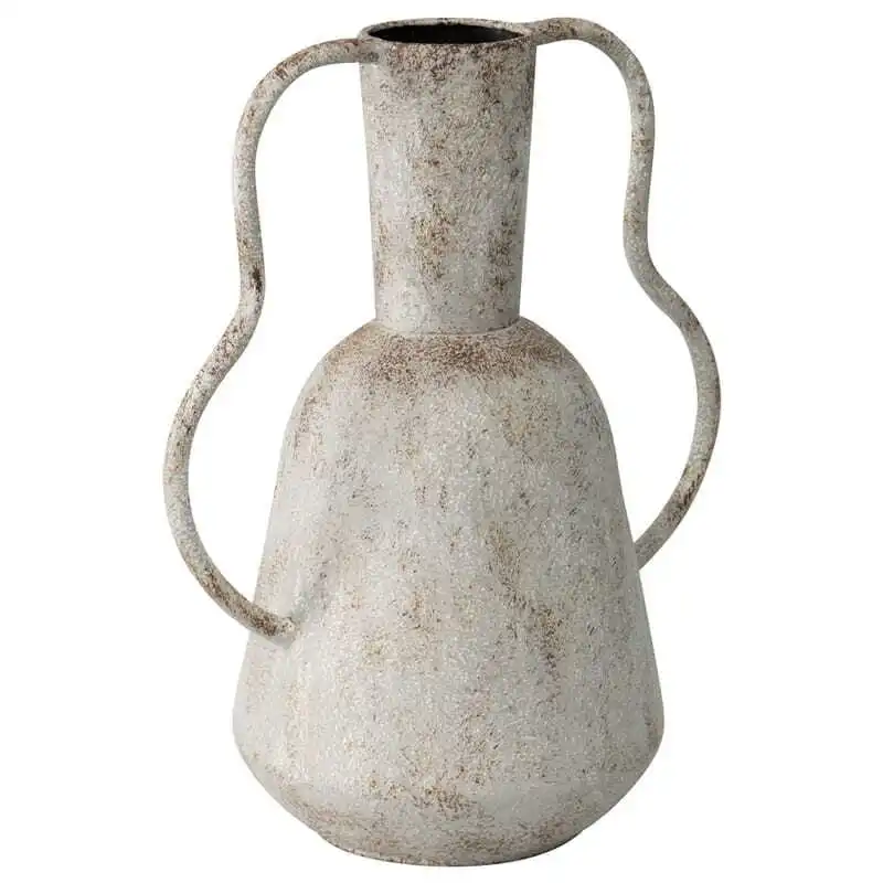 Willow & Silk Vintage Metal 33cm Flower Pot/Vase w/ Abstract Handles