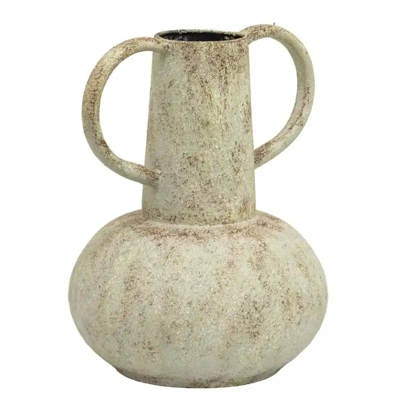 Willow & Silk Vintage Metal Pot Flower Vase With Wide Base & Handles