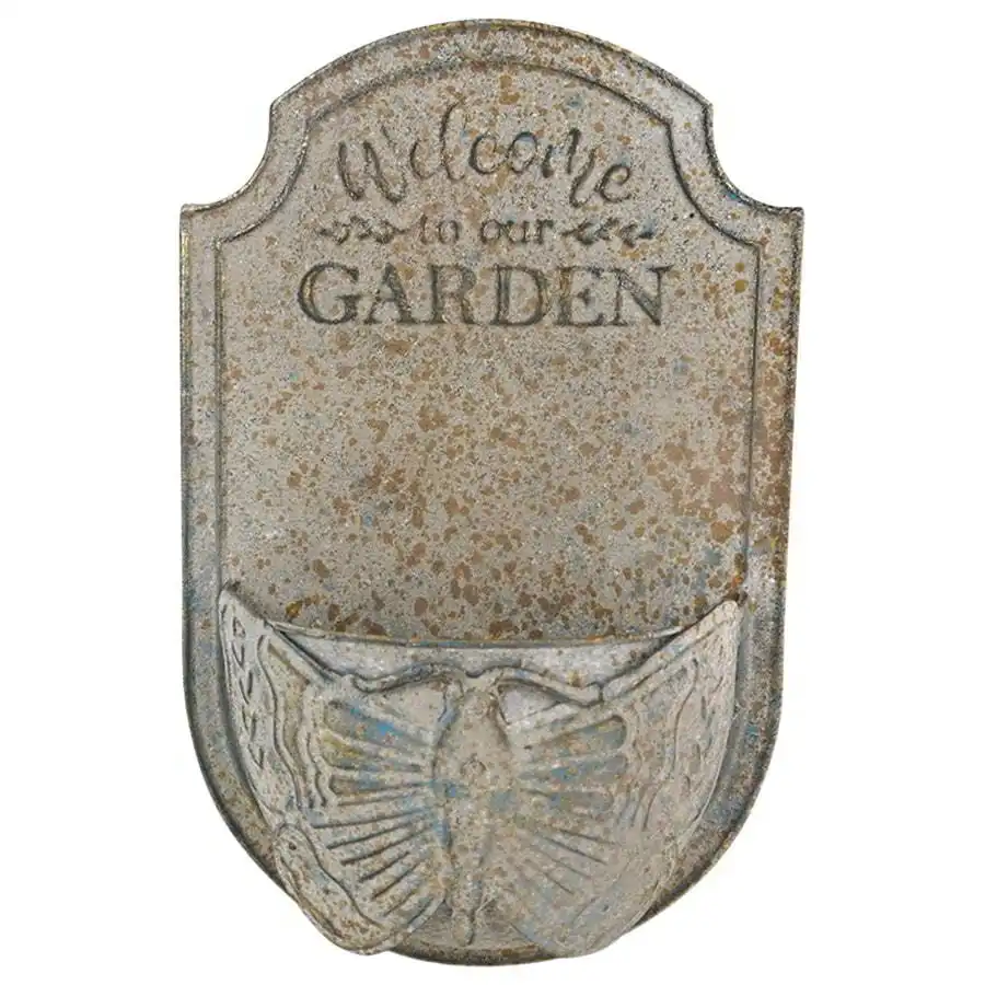 Metal Pot 'Welcome to Our Garden' Wall Planter 36cm