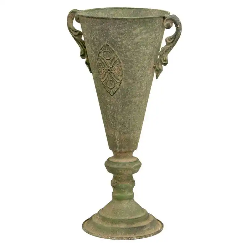 Willow & Silk Metal 40cm Taupe 2-Handle Tuscan Flute Urn/Pot/Vase