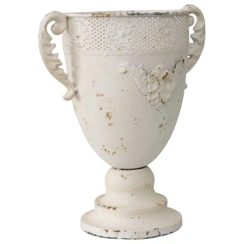 Willow & Silk 28cm White 2 Handle Fleur Embossed Trophy Urn/Planter