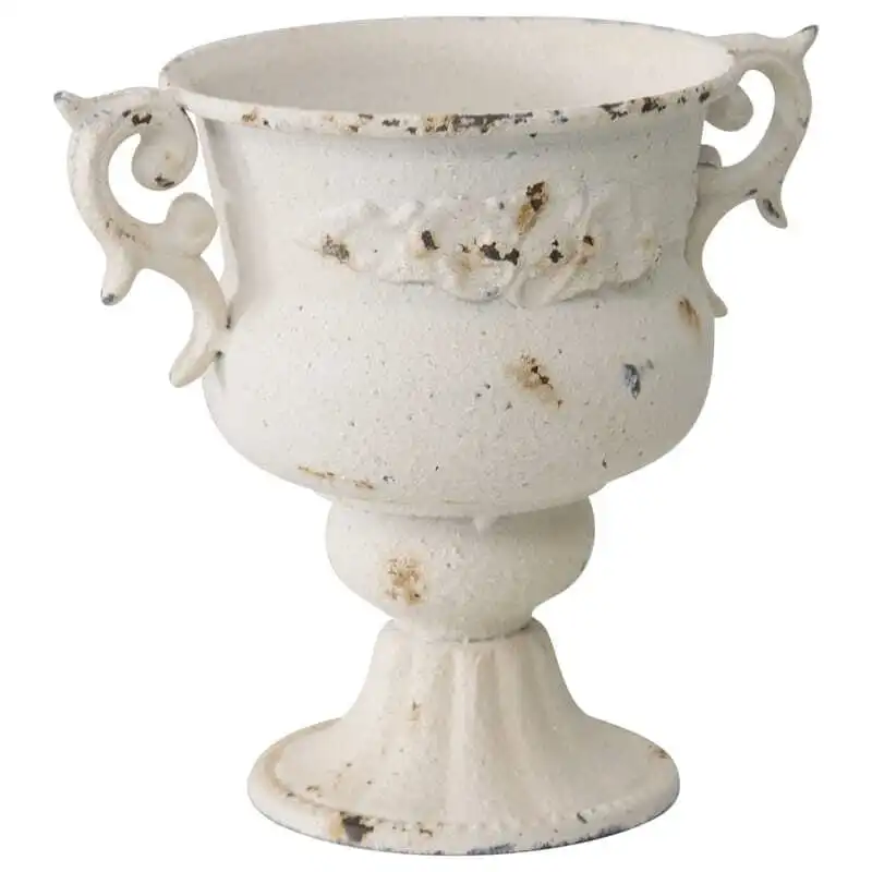Willow & Silk Metal 18cm 2-Handle White Garden Trophy Pot/Planter Urn