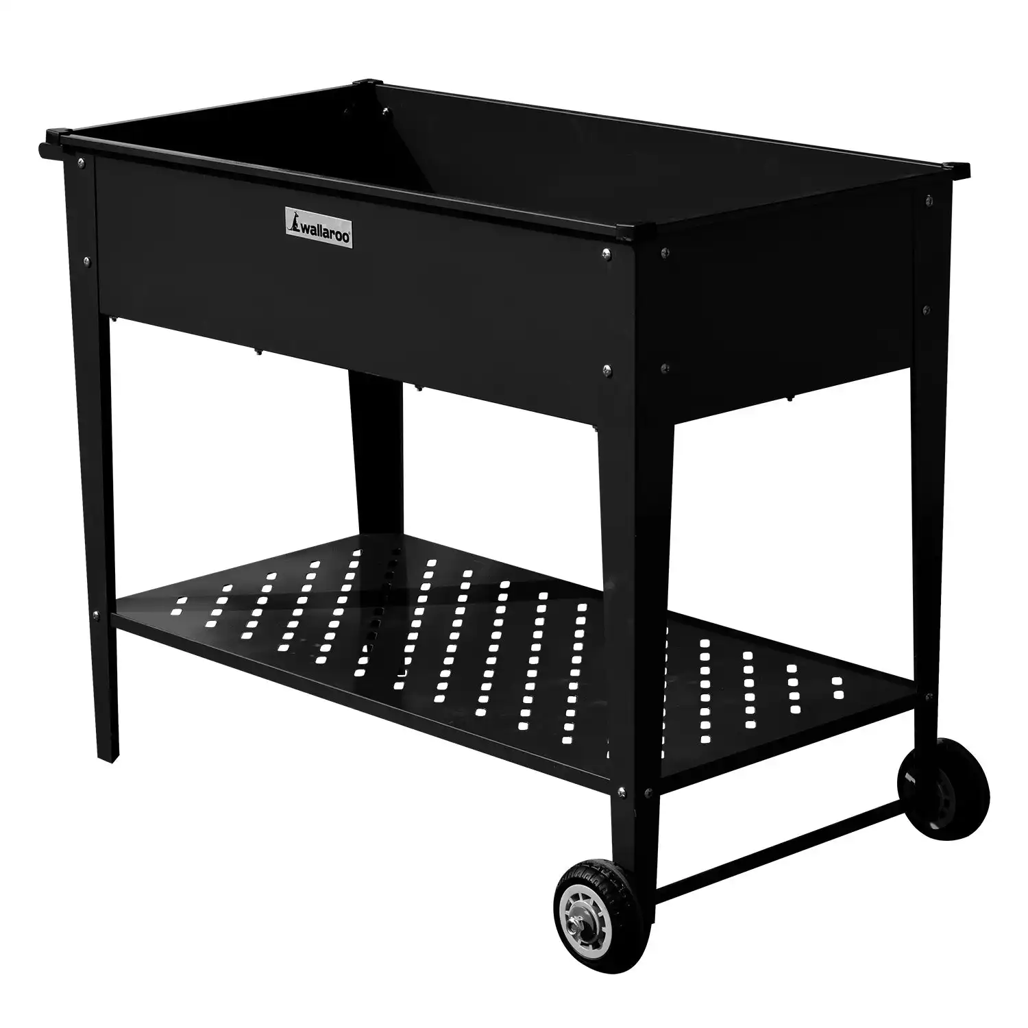 Wallaroo 108.5 x 50.5 x 80cm Galvanized Steel Garden Bed Cart Raised Planter Box - Black