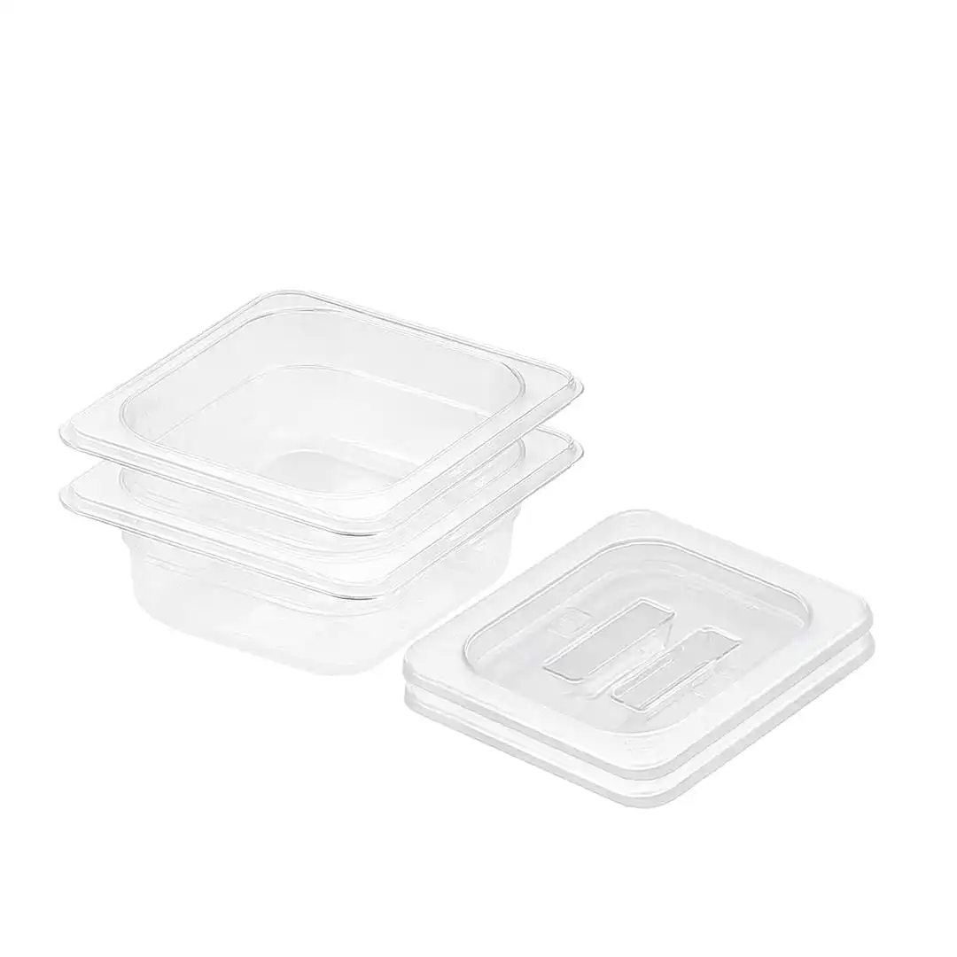 Soga 65mm Clear Gastronorm GN Pan 1/6 Food Tray Storage Bundle of 2 with Lid