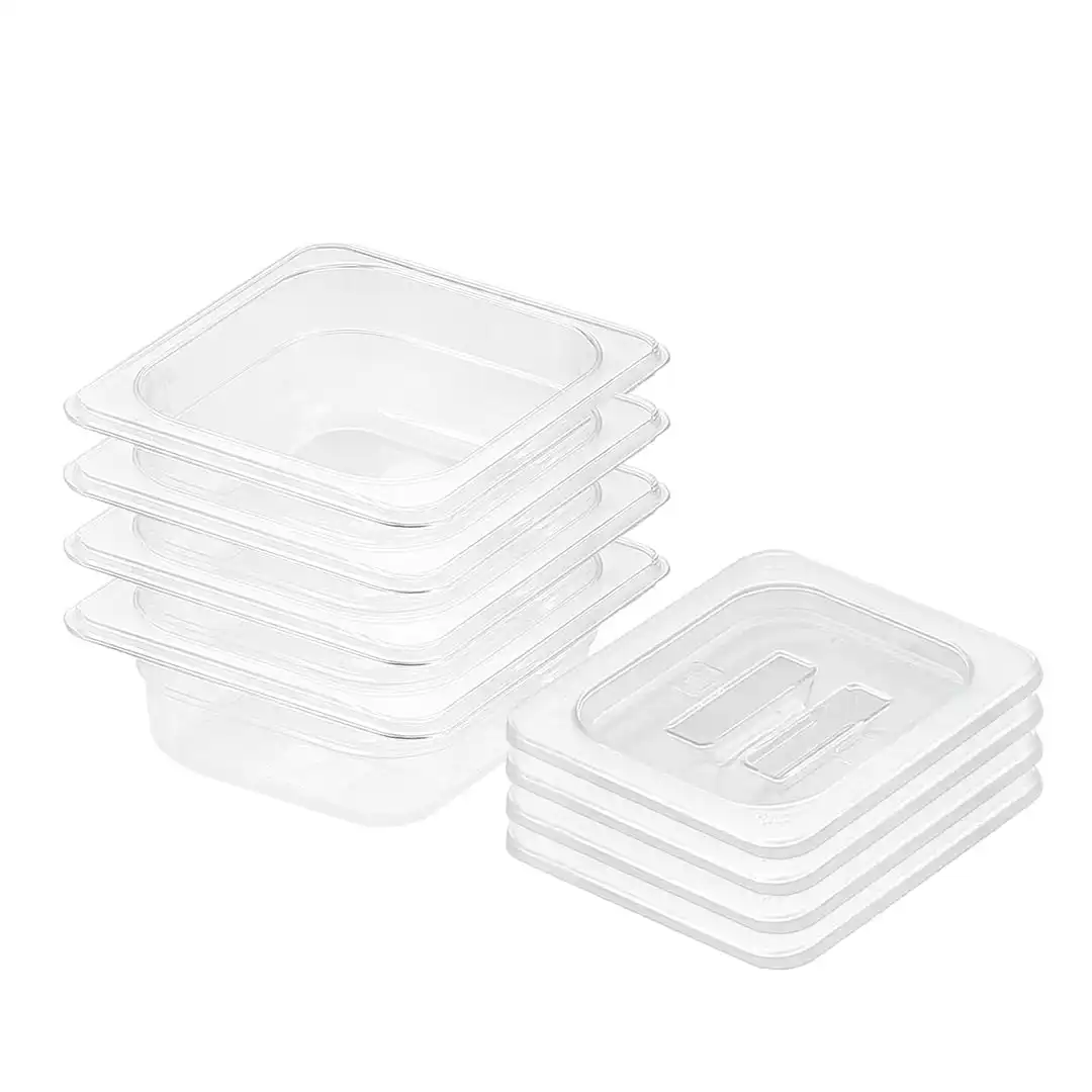 Soga 65mm Clear Gastronorm GN Pan 1/6 Food Tray Storage Bundle of 4 with Lid