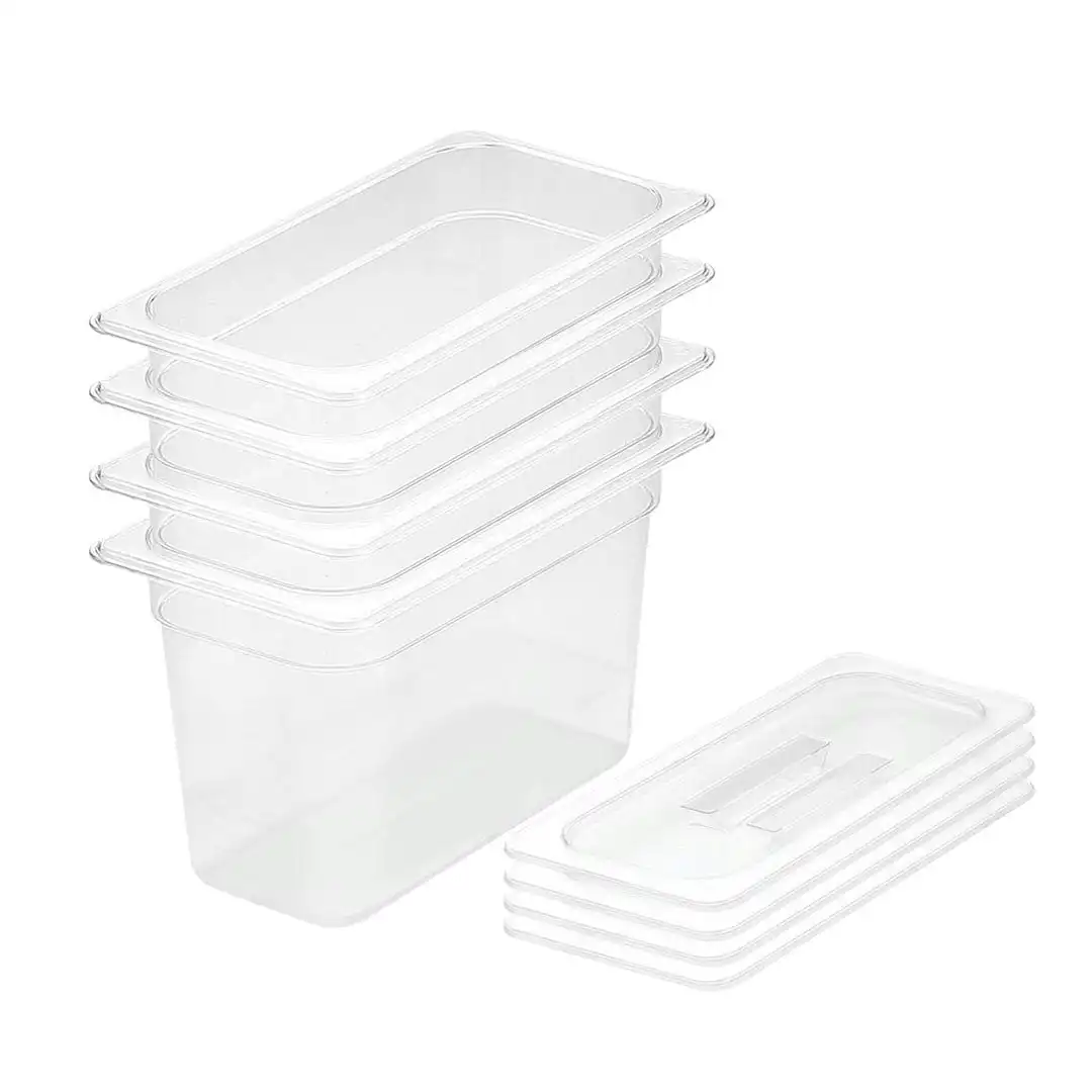 Soga 200mm Clear Gastronorm GN Pan 1/3 Food Tray Storage Bundle of 4 with Lid