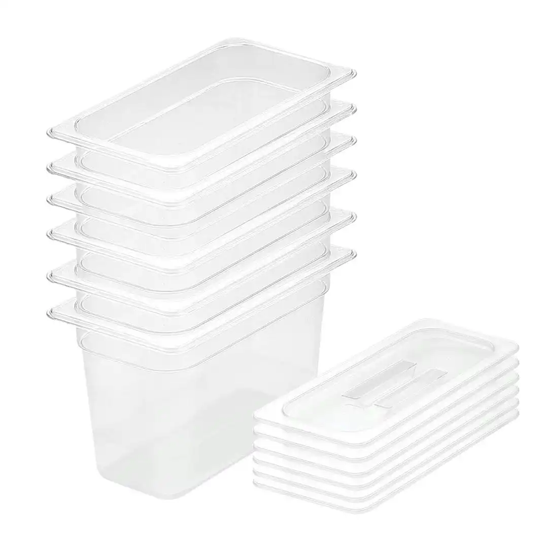Soga 200mm Clear Gastronorm GN Pan 1/3 Food Tray Storage Bundle of 6 with Lid