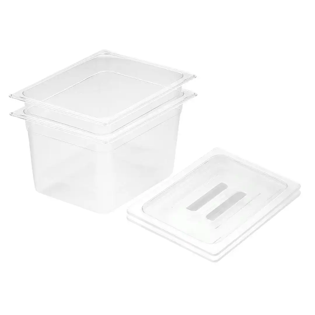 Soga 200mm Clear Gastronorm GN Pan 1/2 Food Tray Storage Bundle of 2 with Lid
