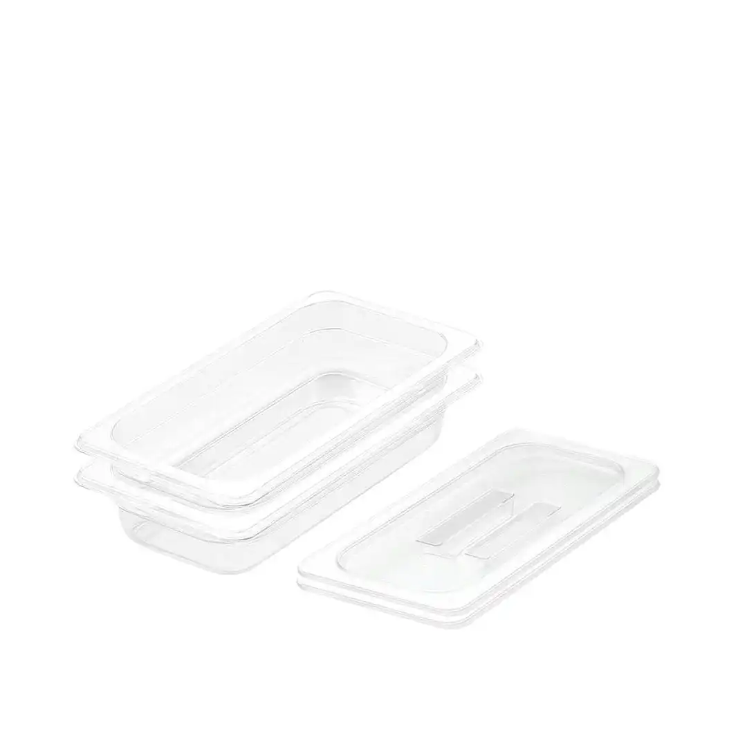 Soga 65mm Clear Gastronorm GN Pan 1/3 Food Tray Storage Bundle of 2 with Lid