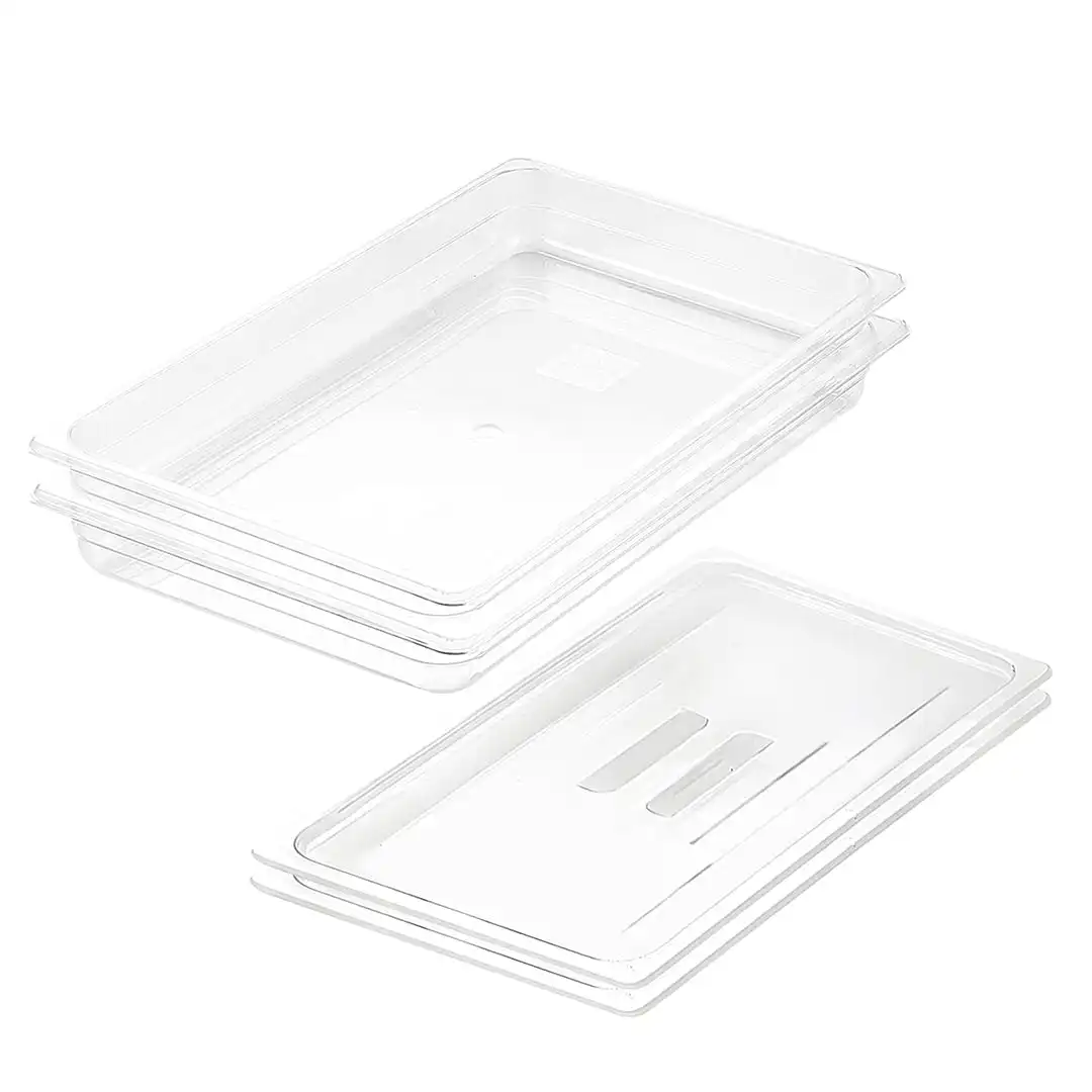 Soga 65mm Clear Gastronorm GN Pan 1/1 Food Tray Storage Bundle of 2 with Lid
