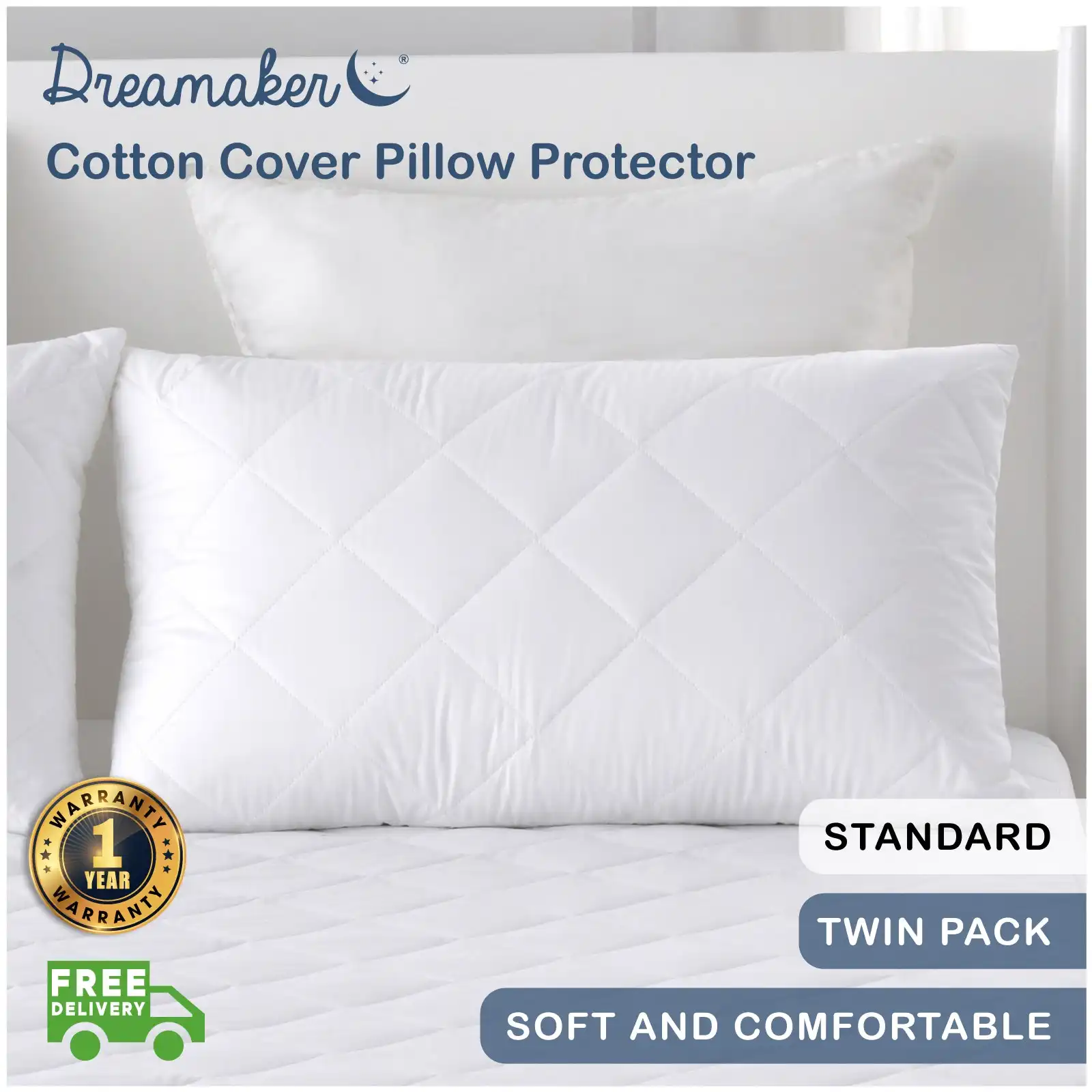 Dreamaker Cotton Cover Pillow Protector Standard 48x73cm (2 Pack)