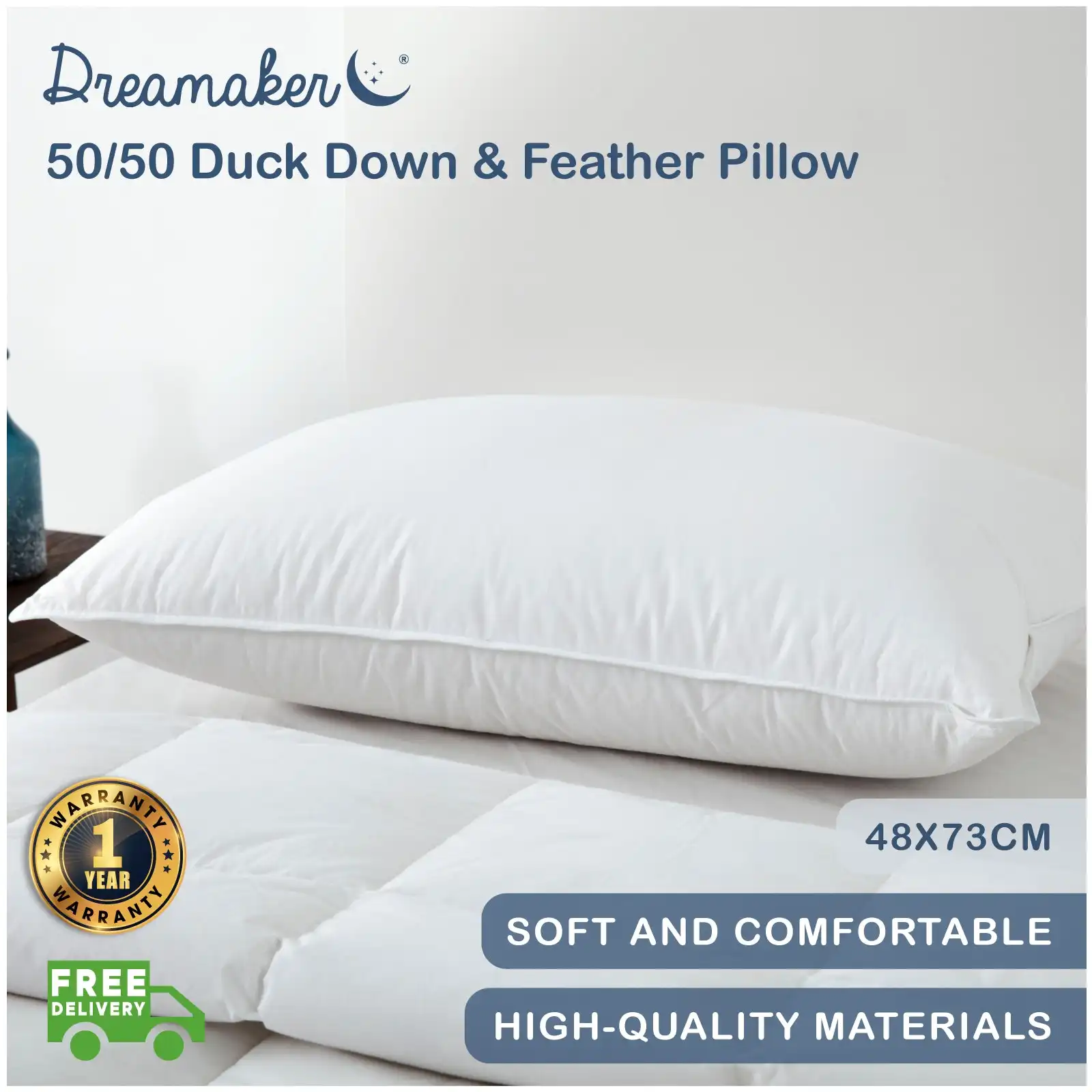 Dreamaker Luxury 50/50 Duck Down & Feather Pillow - 48 x 73 cm