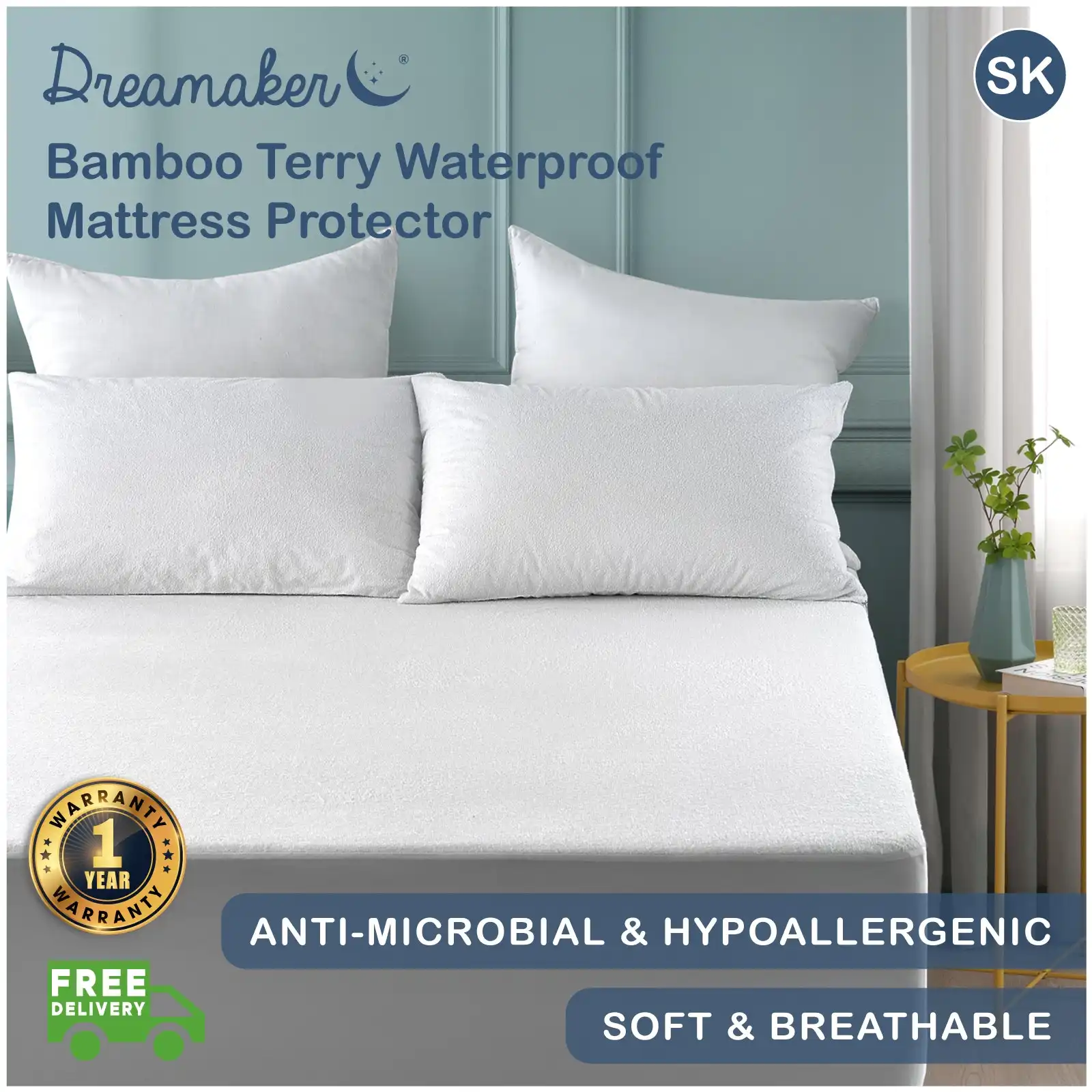 Dreamaker Bamboo Terry Waterproof Mattress Protector - Super King Bed