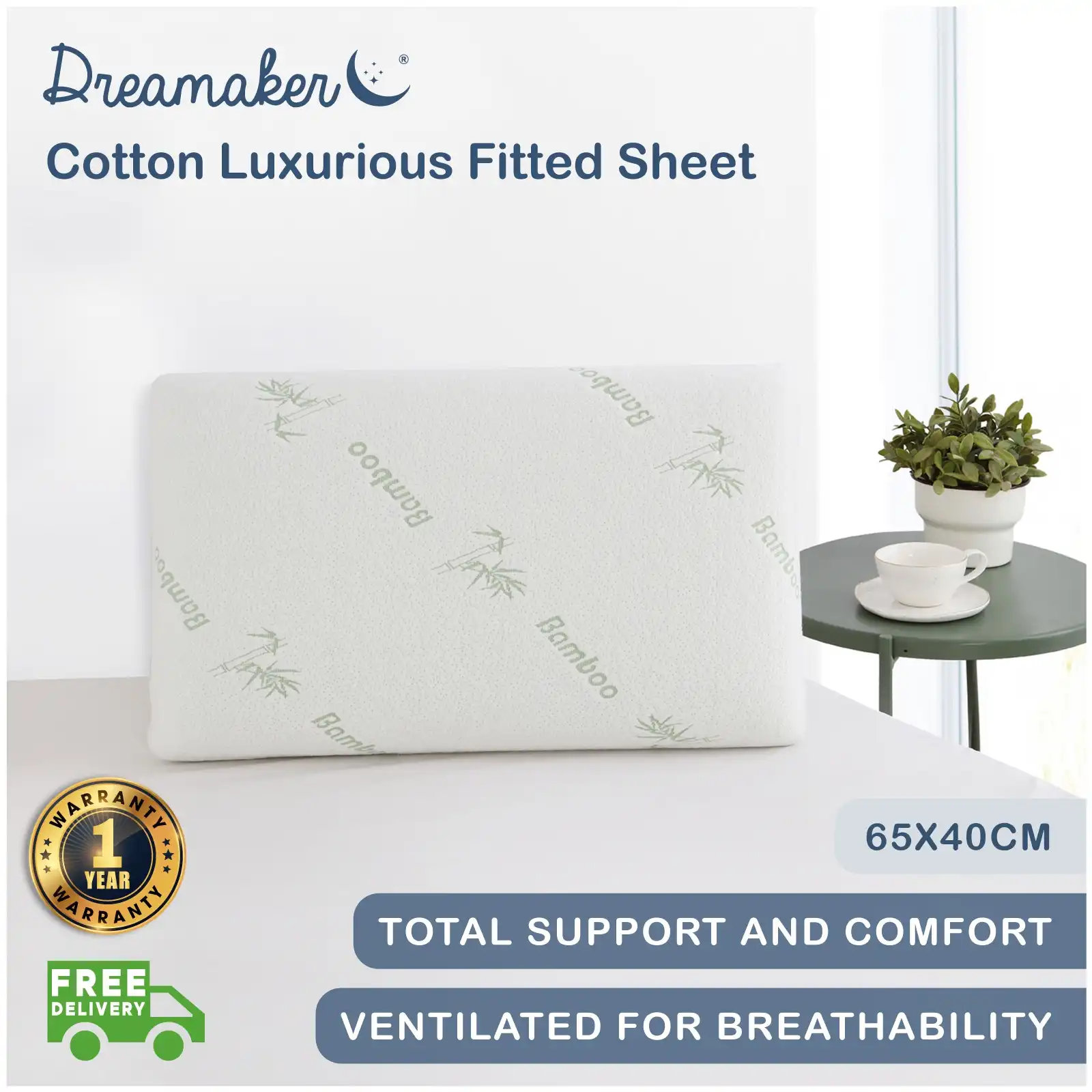 Dreamaker Eucalyptus Infused Memory Foam Pillow 65x40cm