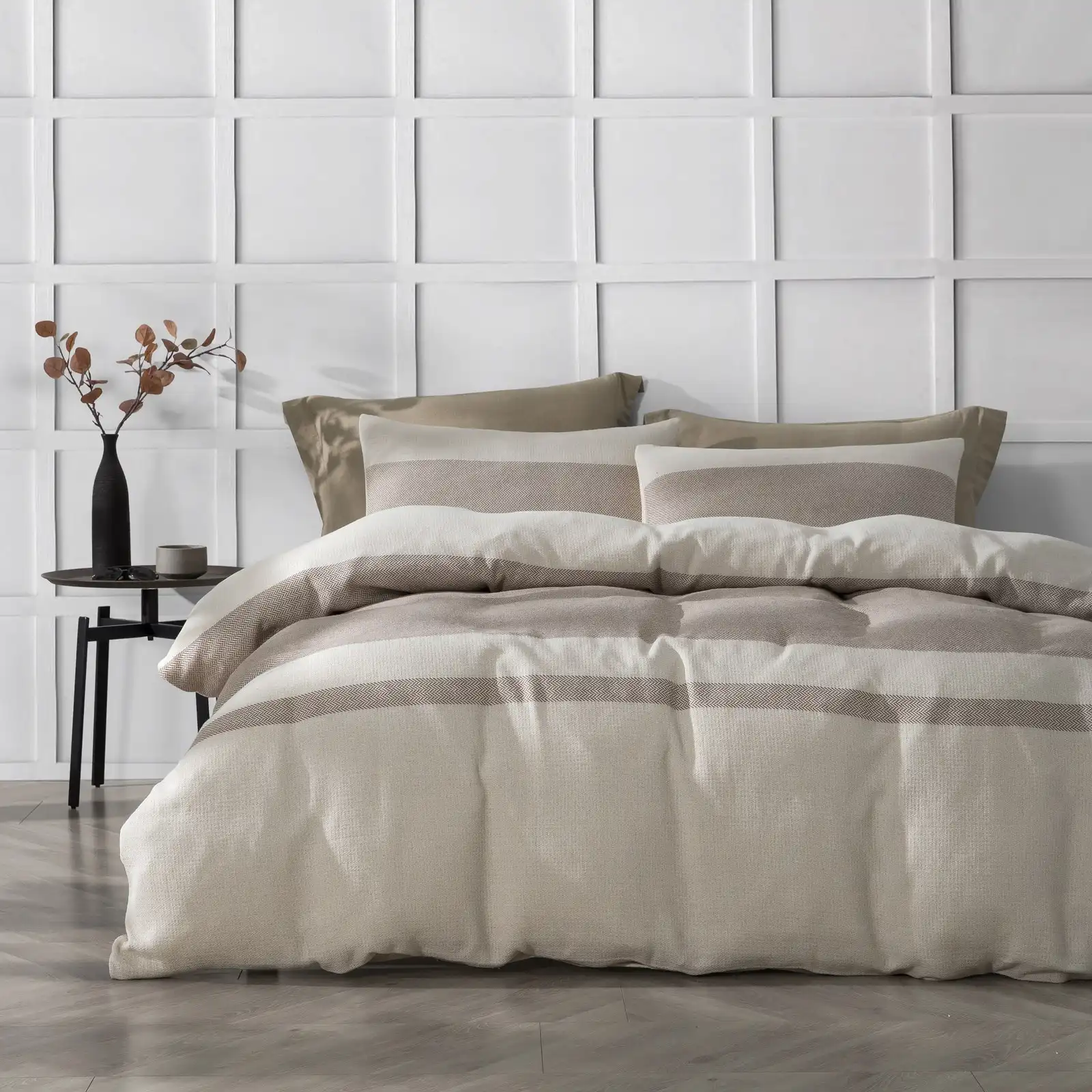 Dreamaker Herringbone 100% Cotton Quilt Cover Set Natural - Cream Double Bed