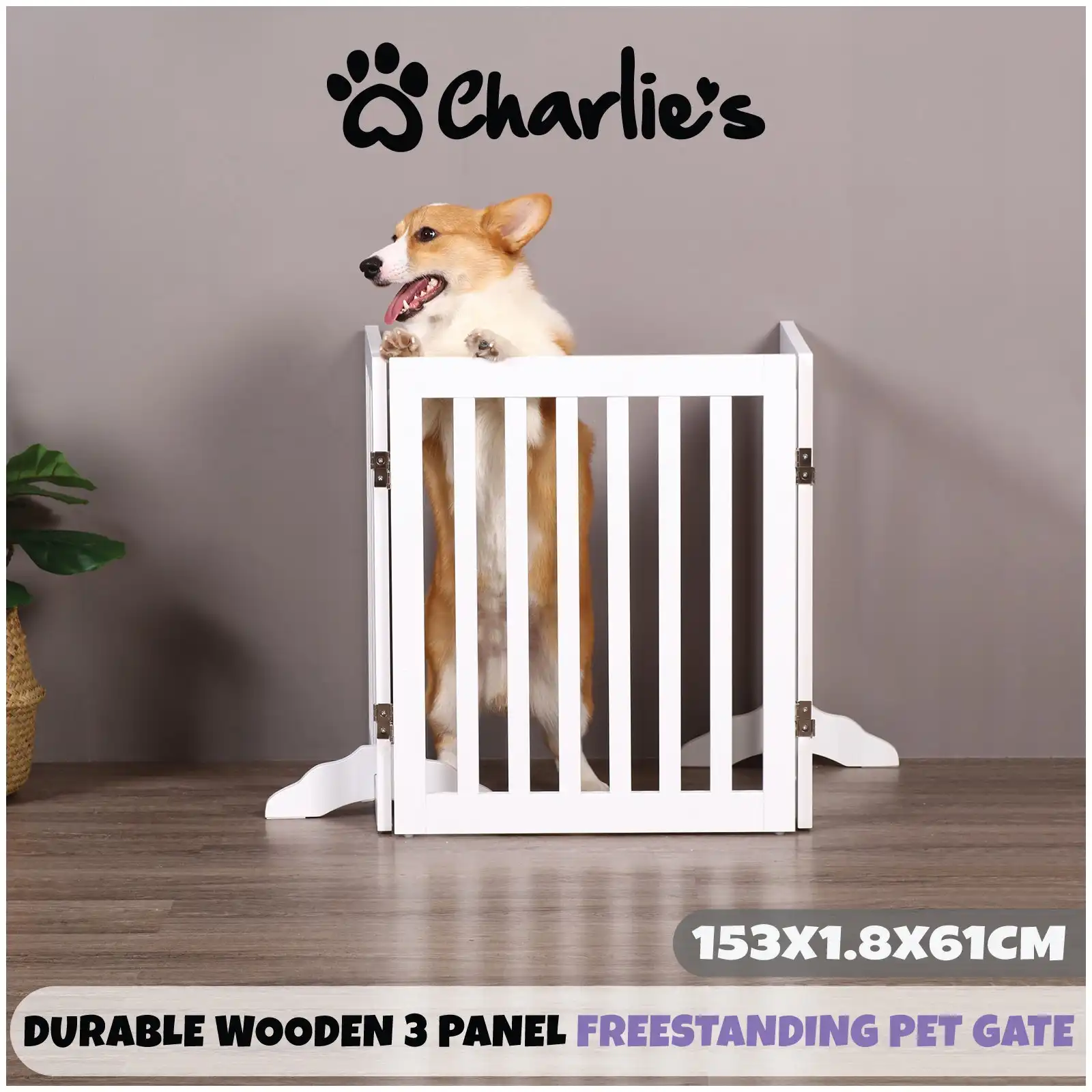 Charlie's Freestanding Pet Gate White 3-Panel