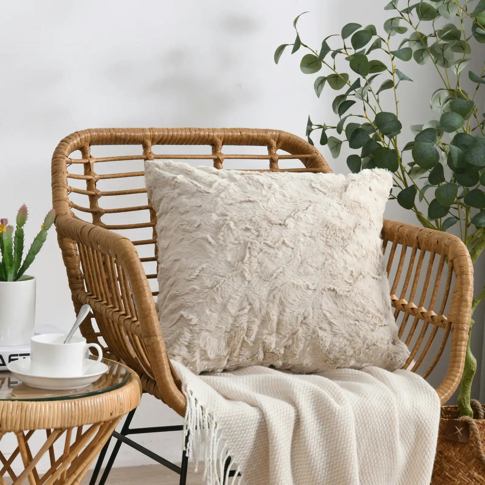 Cadence & Co. Maya Faux Fur Cushion Cream 45x45cm