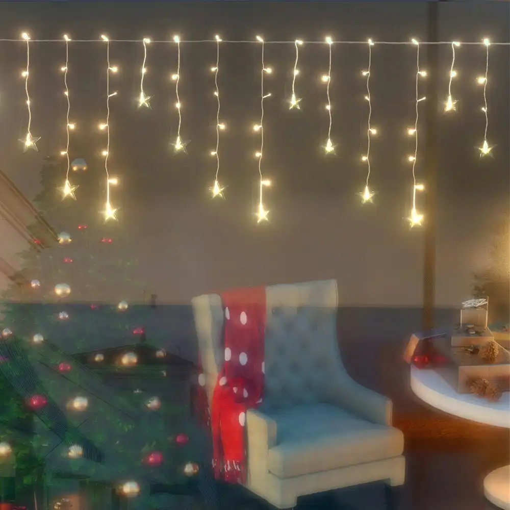 Jingle Jollys 3M Christmas Icicle Lights String Lights 80 LED Solar Powered Warm White