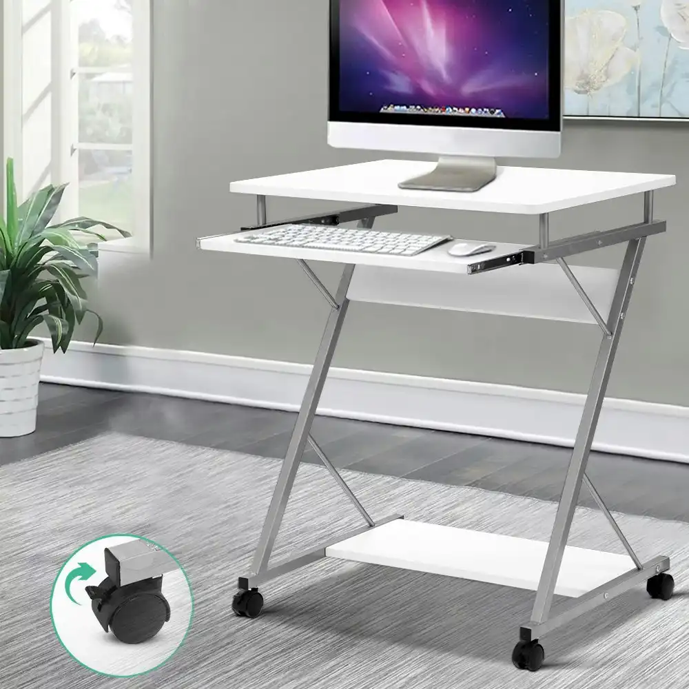 Artiss Computer Desk Office Desk Mobile With Wheels White
