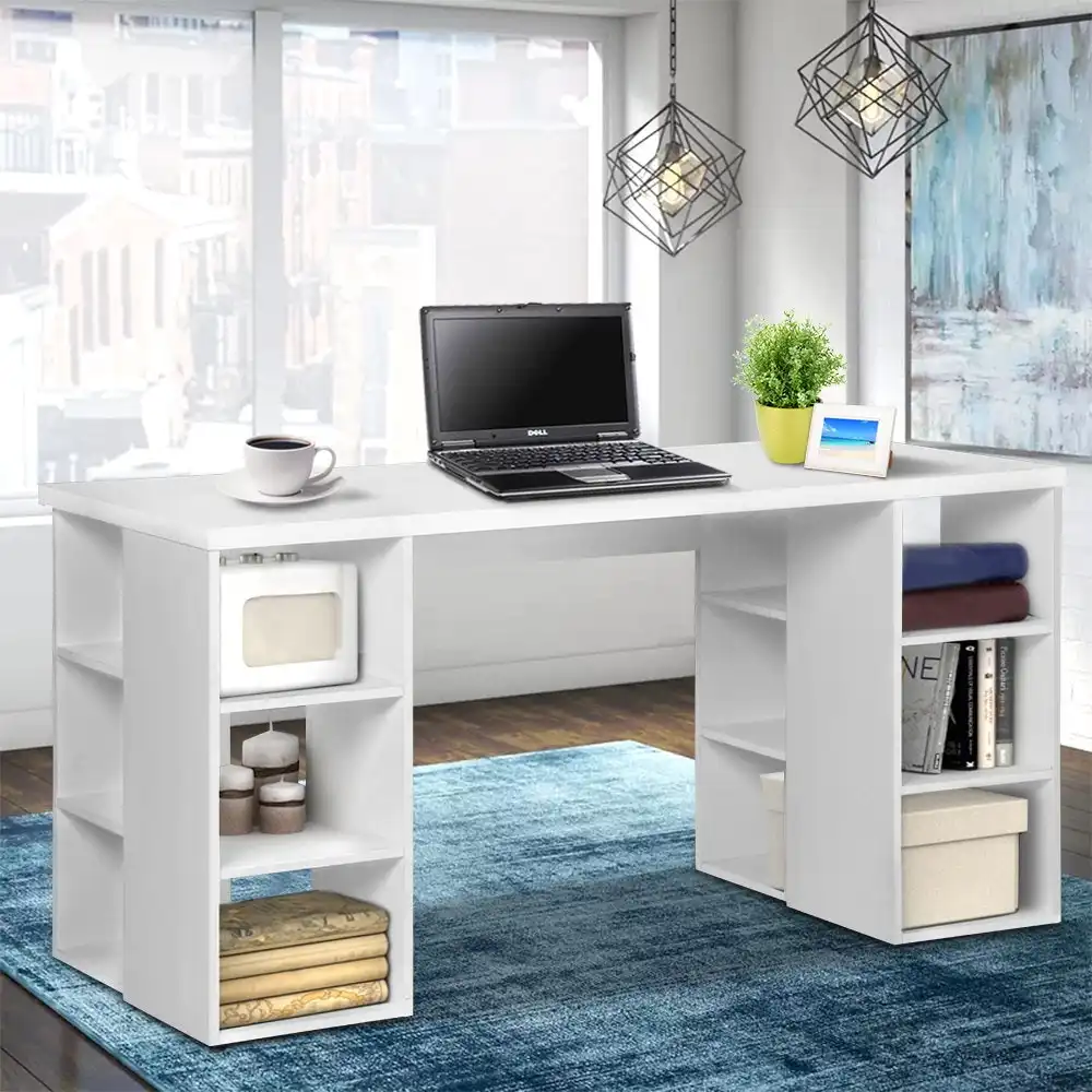 Artiss Computer Desk with Storage Shelves Wooden Office Study Table Workstation 150cm White
