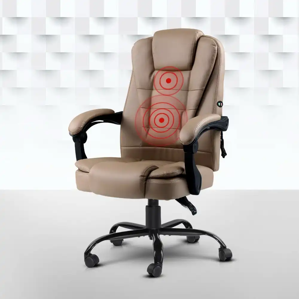 Artiss Massage Office Chair PU Leather Recliner Computer Gaming Chairs Espresso