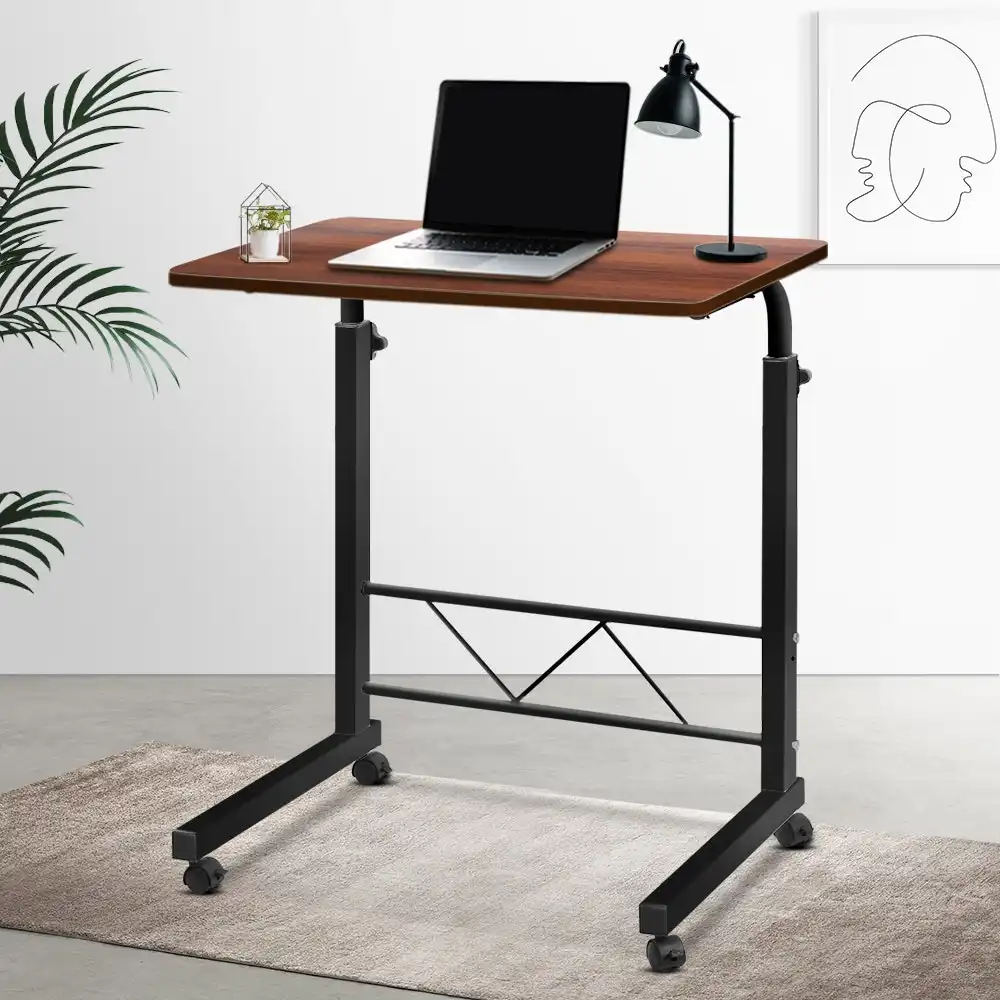 Artiss Small Laptop Desk Portable With Wheels (Dark Wood)