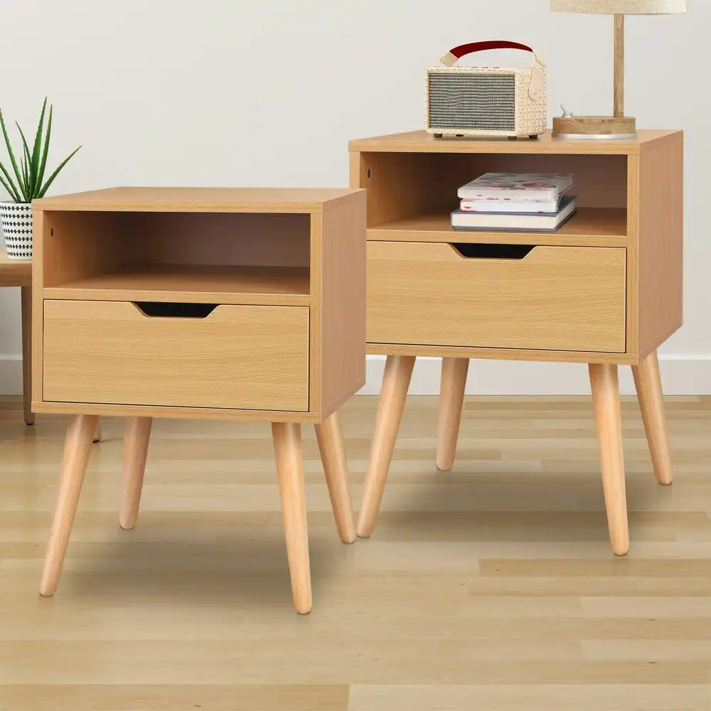 Alfordson 2x Bedside Table Nightstand Side Storage Cabinet Scandinavian Wood