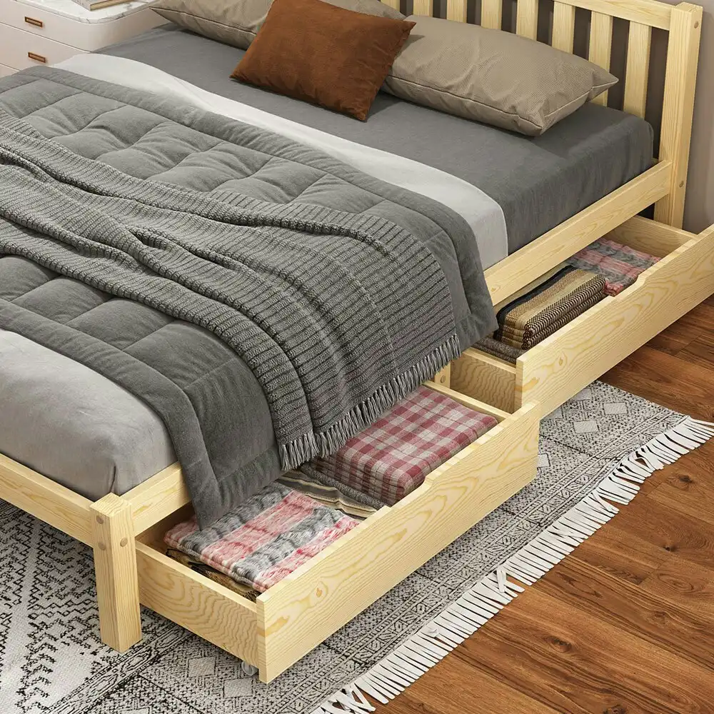 Alfordson 2x Storage Drawers Trundle For Wooden Bed Frame Natural