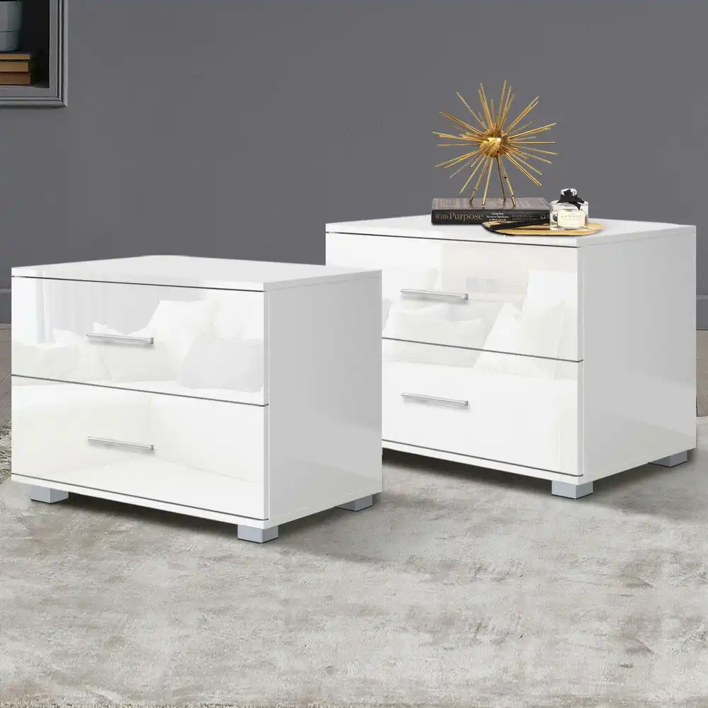Alfordson 2x Bedside Table Nightstand 4 Side High Gloss White Side End Table