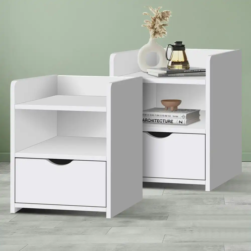 Alfordson 2x Bedside Table Nightstand Storage Cabinet Side End Drawers White